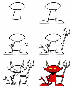 cartoon devil with various poses to draw