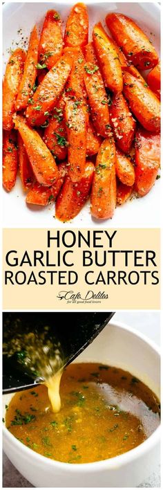 honey garlic butter roasted carrots in a white bowl