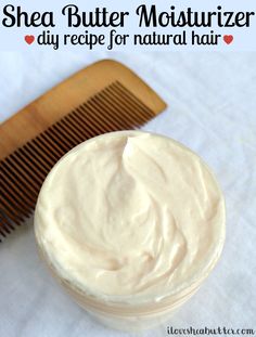 You'll love this shea butter moisturizer recipe for natural hair! For many naturals out there, a whipped shea butter moisturizer is just the thing needed Shea Butter Hair Moisturizer, Shea Butter Lotion Recipe, Moisturizer Recipe, Shea Butter Soap Recipe, Shea Butter Hair Mask, Shea Butter Recipes, Shea Butter Moisturizer, Shea Butter Benefits, Diy Moisturizer