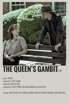 the queen's gambit movie poster with two people sitting on a bench