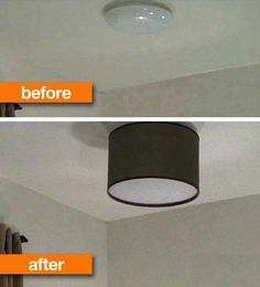 before and after photos of a ceiling light