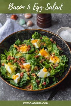 bacon and egg salad with lettuce in a bowl