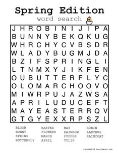 the word search for spring is shown in this printable worksheet to help students learn