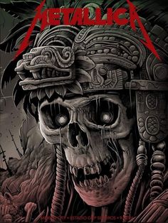 a poster with a skull wearing a helmet on it's head and the words metallic written