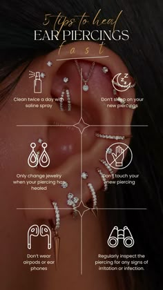 the ear piercings guide is shown with instructions for how to put them in place