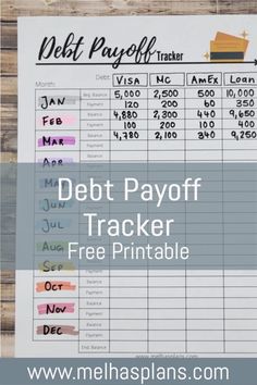 debt payoff tracker with the text free printable