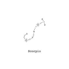 the scorpio zodiac sign is drawn in black ink on a white background