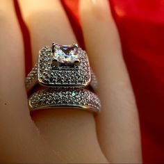 Sterling Silver 5.5 Cubic Zirconia Princess-Cut & Round Cz Wedding Ring Set Size 7 Cz Wedding Ring Sets, Cubic Zirconia Rings, Princess Cut, Wedding Ring Sets, Womens Jewelry Rings, Ring Sets, Cubic Zirconia, Womens Sizes, Wedding Rings