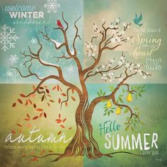 Four Seasons Tree Poster Print by Marla Rae-VARPDXMA2012 Image 1 Four Seasons Painting, Four Seasons Tree, Tree Wall Painting, Four Seasons Art, Trust The Journey, Wood Cafe, Hot Sunny Day, Weather Art, Tree Poster