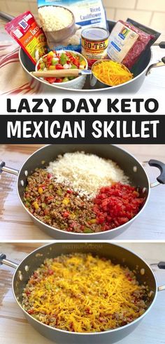 two pictures showing how to make lazy day keto mexican skillet