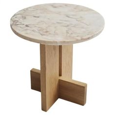 a white marble table with wooden legs on an isolated white background for use as a side table