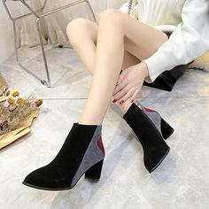 Department Name:Adult Item Type:Boots With Platforms:Yes Outsole Material:Rubber Closure Type:Zip Platform Height:0-3cm Toe Shape:Pointed Toe Lining Material:Cotton Fabric is_handmade:Yes Season:Winter Insole Material:Latex Heel Type:Square heel Heel Height:High (5cm-8cm) Fashion Element:Sewing Model Number:shoes women Upper Material:PU Fit:Fits true to size, take your normal size Boot Type:Snow Boots Boot Height:Ankle Pattern Type:Solid Boots Women Casual, Sewing Model, Boots Shoes Women, Women Winter Boots, Cheap Ankle Boots, Boots Zipper, Ankle Boots Women, Women Casual Shoes, High Heels Boots