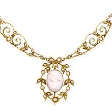 Victorian Cameo & Seed Pearl* Necklace Horn Necklace Boho, Antique Pearl Necklace, Antique Jewelry Victorian, Tusk Necklace, Crescent Moon Necklace Gold, Double Horn Necklace, Pink Antique, Victorian Cameo, Jewelry Victorian