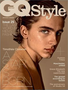 a young man is featured on the cover of gq style magazine, issue 25