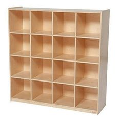 a large wooden shelf with twelve compartments