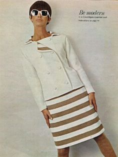 Courrèges mini dress 1960s 60s Fashion Women, 70s Mode, Mod Suits, 60s Fashion Dresses, 26 March, Vintage Knitting Patterns