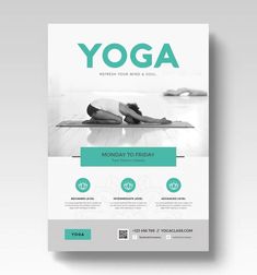 a yoga flyer template with an image of two people doing yoga on the floor and one person