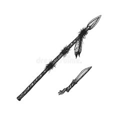 two arrows with feathers on them are drawn in black and white ink royalty illustration stock images