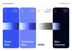 three different color palettes for the royal blue, white and black credit card design