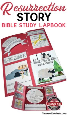 the bible study lapbook is open to show it's contents and features pictures