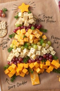 a christmas tree made out of cheese and crackers