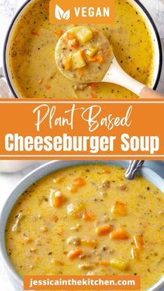 two bowls of cheeseburger soup with text overlay