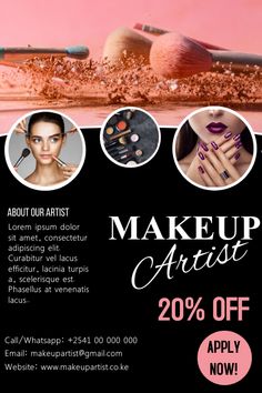 an advertisement for makeup artist's sale