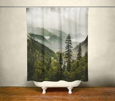 Mountain Valley Shower Curtain Lost in Nature Forest Shower Curtain, Mountain Flowers, Natural Bathroom, Mountain Valley, Colorado Homes, Button Holes, Mountain Scene, Shower Remodel, Rustic Bathroom