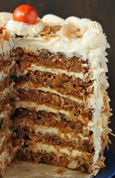 a large slice of carrot cake on a plate