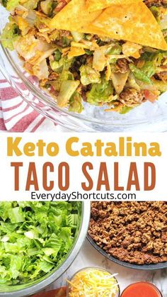 keto catalina taco salad with lettuce and cheese on top