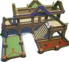 an image of a model of a bridge with different parts labeled in red and blue