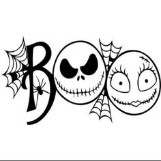 the word boo with two faces and spider web