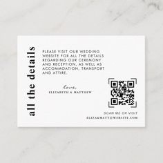 a white business card with the words, please visit our wedding website for all the details