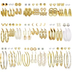 Product Details Material Metal About This Item A Variety Of Gold Earring Setyou Will Get 54 Pairs Of Gold Earrings That Have A Variety Of The Shapes And Sizes, Like Pearl Stud Hoop Drop Dangle Earrings, Butterfly Earrings, Providing You With Many Different Choices To Choose From, And Go With Your Outfits For Any Occasion. High-Quality Material: These Stylish Statement Earrings Are Made Of Environmentally Friendly Alloy Materials With High-Quality Plating, Hypoallergenic, Lightweight, Saf And Eas Amazon Jewelry, Big Jewelry, Chunky Hoop Earrings, Gold Earrings For Women, Big Hoop Earrings, Hoop Earring Sets, Drop Dangle Earrings, Pearl Earrings Dangle, Girls Earrings