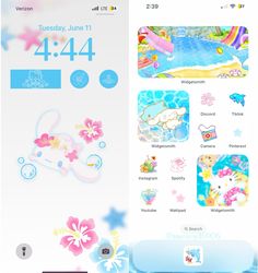 an iphone screen showing the theme for hello kitty's summertime adventure, with flowers and animals on it