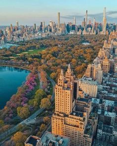 an aerial view of new york city with central park in the foreground