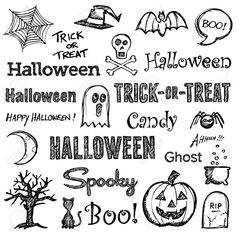 hand drawn halloween doodles on white paper stock photo, images and clippings