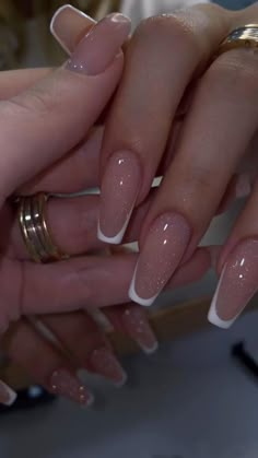 French Tip Nails With Righnstones, Graduation Nails, Nagel Tips, Classic Nails, Sparkly Nails, Pretty Acrylic Nails