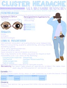 an info sheet with the words clusterer headaches and eyeballs on it