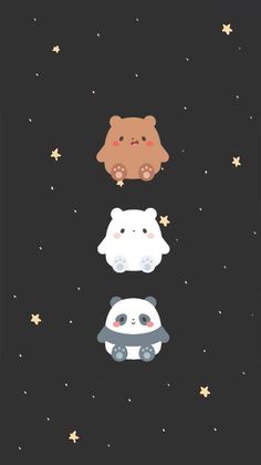 three bears are sitting on top of each other in the night sky with stars around them