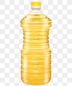 a bottle of oil on a white background, with no lid and nozzles