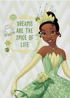 the princess and the frog poster with an image of disney's princess in her green dress