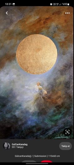 a painting of a woman floating in the sky