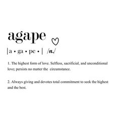 the words agape are written in black on a white background with an image of a heart