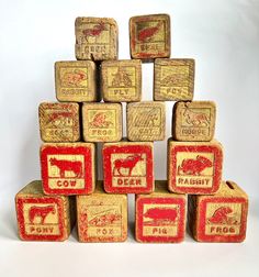 16 Victorian Chlidrens Animal Toy Blocks  These blocks are perfect for country decor. Even better these would look great in assemblage art pieces. I like the fly block. The blocks are made from durable wood and are so charming. They feature 2 different sizes, math numbers,and adorable animals. They do show wear consistent with age - please see photos for details. Vintage Baby Toys, Vintage Kids Toys, Victorian Toys, Toy Stores, Fox And Rabbit, Math Numbers, Circus Theme, Toy Brand, Wooden Animals