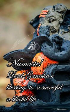 an elephant statue with the words namasth lord ganesha's blessing to a