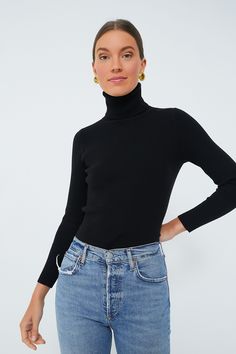 Black Arlo Ribbed Turtleneck | Pomander Place Black Turtleneck Outfit, Turtleneck Outfits, Chic Office Outfit, Turtleneck Outfit, Cozy Winter Outfits, All Black Looks, Office Outfit, Chic Office, Denim Maxi Skirt