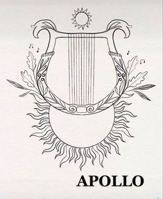 Apollo Tattoos Greek God, Apollo Aesthetic Tattoo, Artemis Apollo Tattoo, Easy Greek Mythology Drawings, Apollo Lyre Tattoo, Apollo Inspired Tattoo, Greek God Apollo Tattoo, Apollo Symbol Tattoo, Apollo God Tattoo