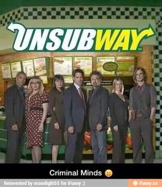 a group of people standing in front of a fast food restaurant with the words unsubway on it