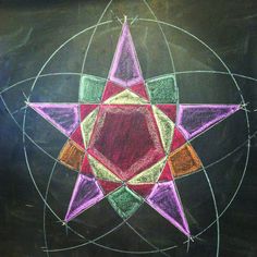 a chalk drawing of a star on a blackboard with colored crayons in it